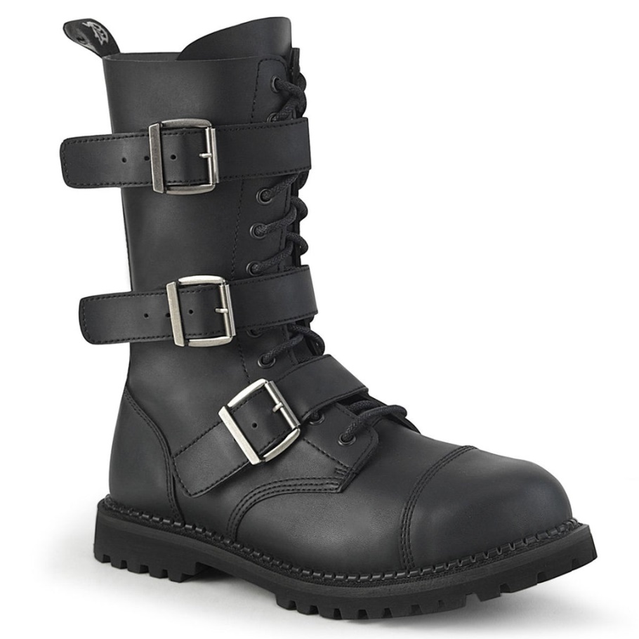 Riot-12bk Botas Demonia Negras De Cuero Vegano