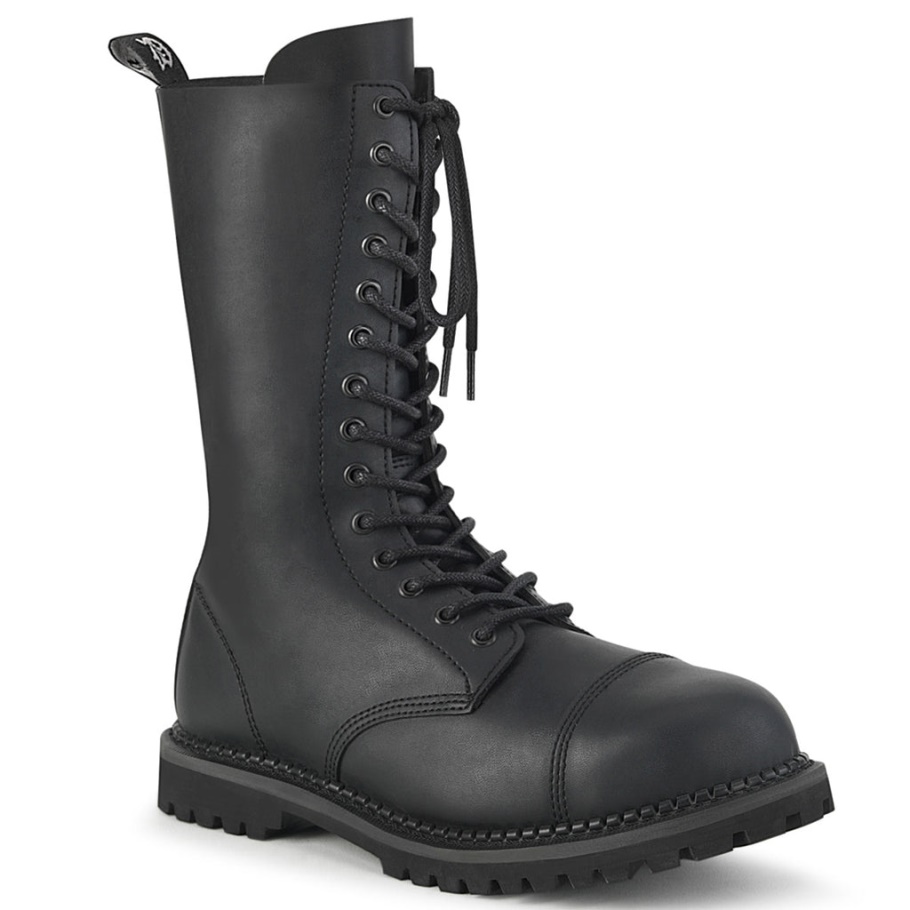 Riot-14 Botas Demonia Negras De Cuero Vegano