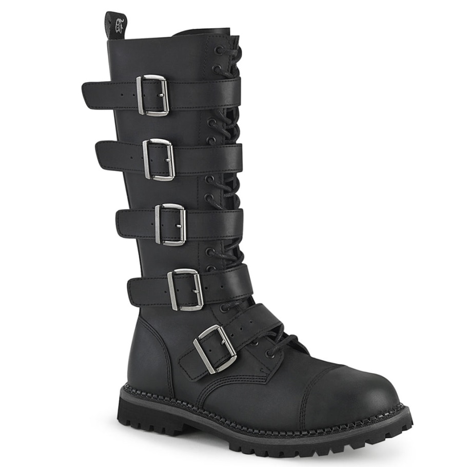 Riot-18bk Demonia Botas Cuero Vegano Negro