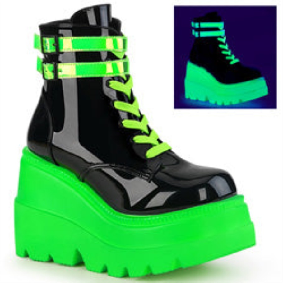 Shaker-52 Black Patent-U V Botas De Demonio Verde Neón