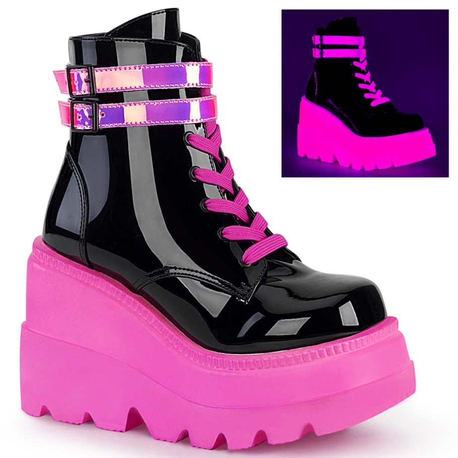 Shaker-52 Botas Demon Rosa Neón Charol Negro-UV