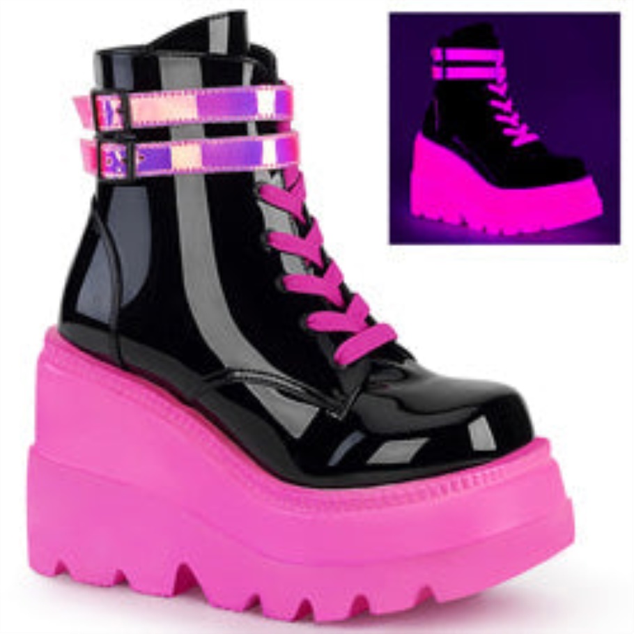 Shaker-52 Botas Demon Rosa Neón Charol Negro-UV