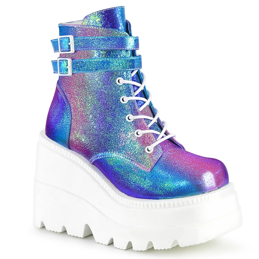 Shaker-52 Demonia Botas Púrpura Cuero Vegano Multi Iridiscente