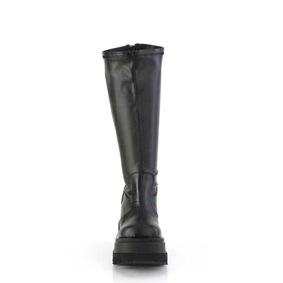 Shaker-65wc Demonia Cuero Vegano Elástico Negro Botas