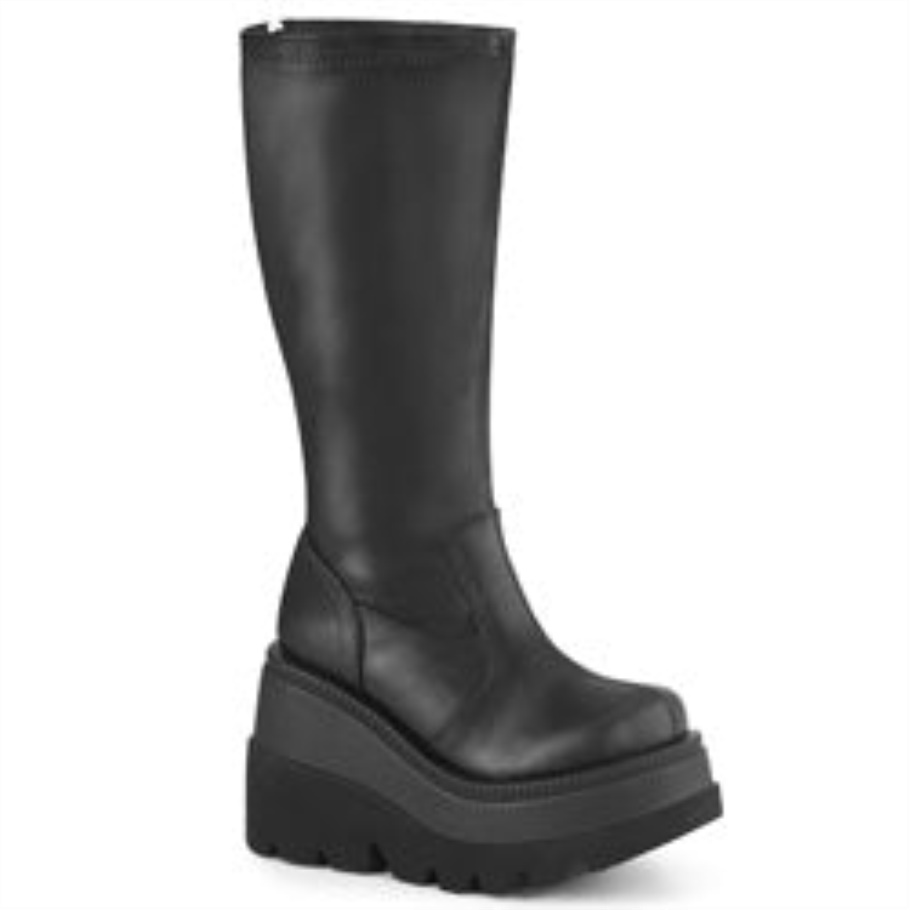 Shaker-65wc Demonia Cuero Vegano Elástico Negro Botas