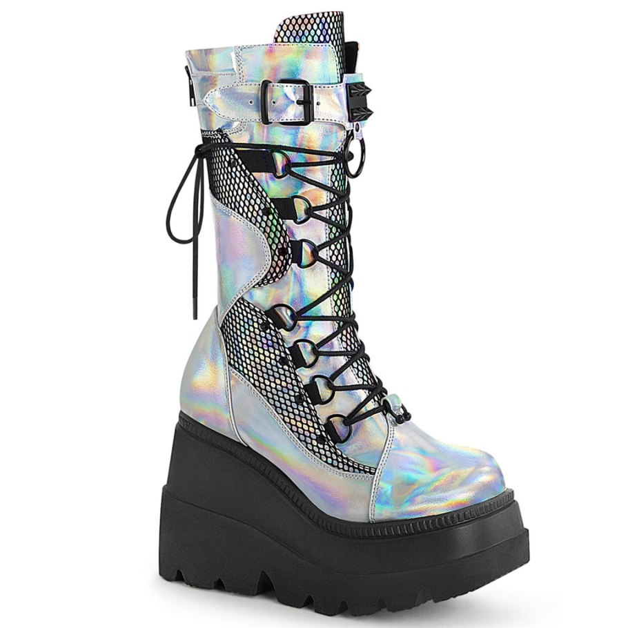 Shaker-70 Plata Holo Cuero Vegano Demonia Botas