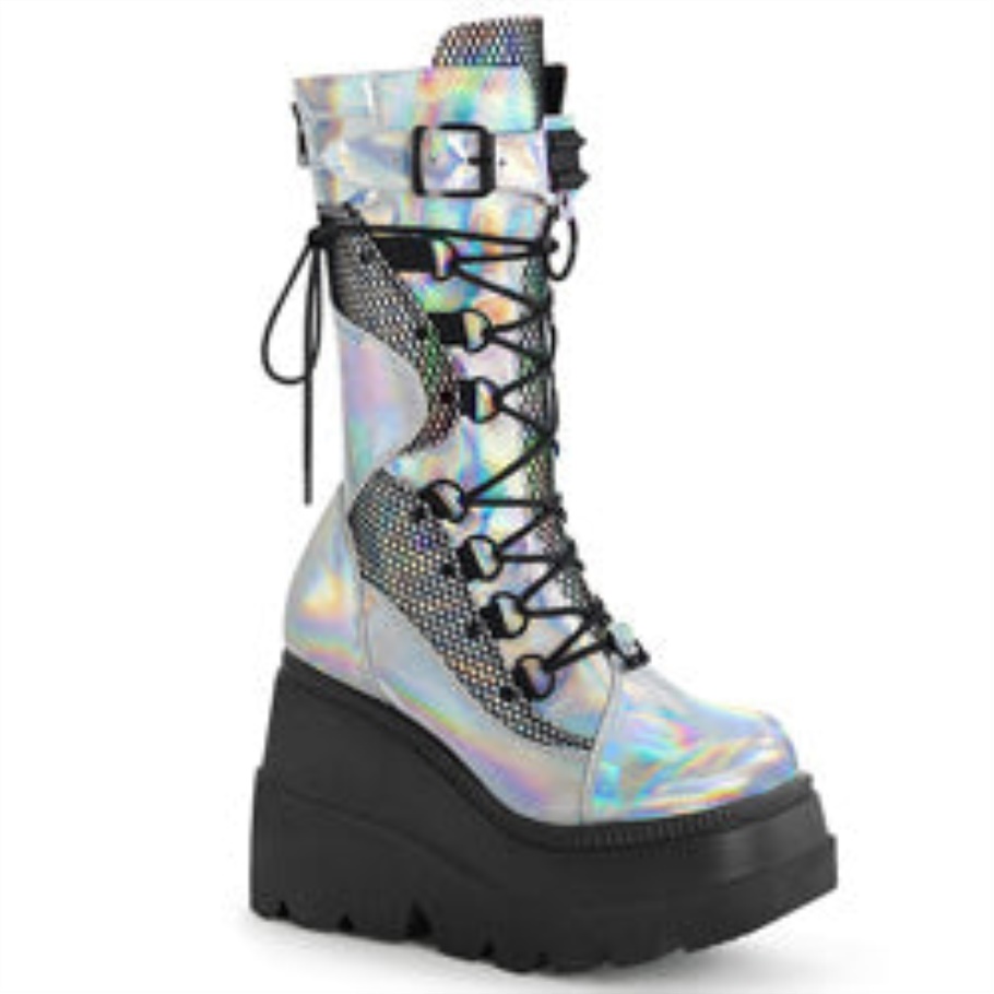 Shaker-70 Plata Holo Cuero Vegano Demonia Botas