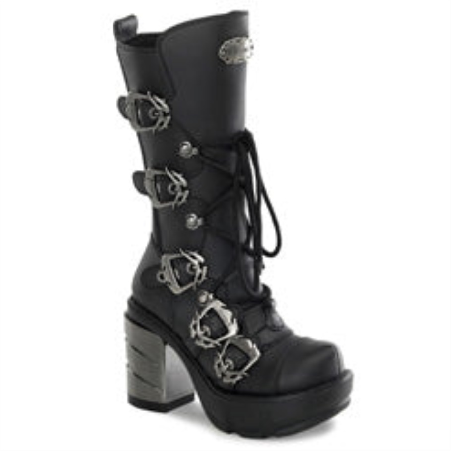 Sinister-203 Botas Demonia Cuero Vegano Negro