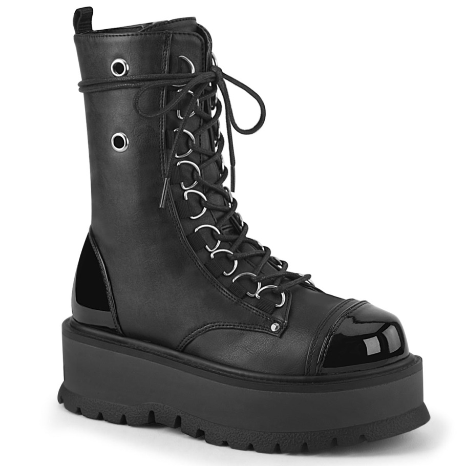 Slacker-150 Black Vegan Leather-charol Demonia Botas