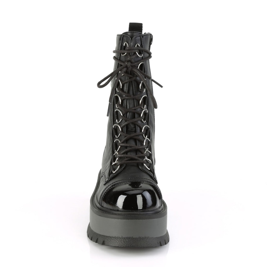 Slacker-150 Black Vegan Leather-charol Demonia Botas
