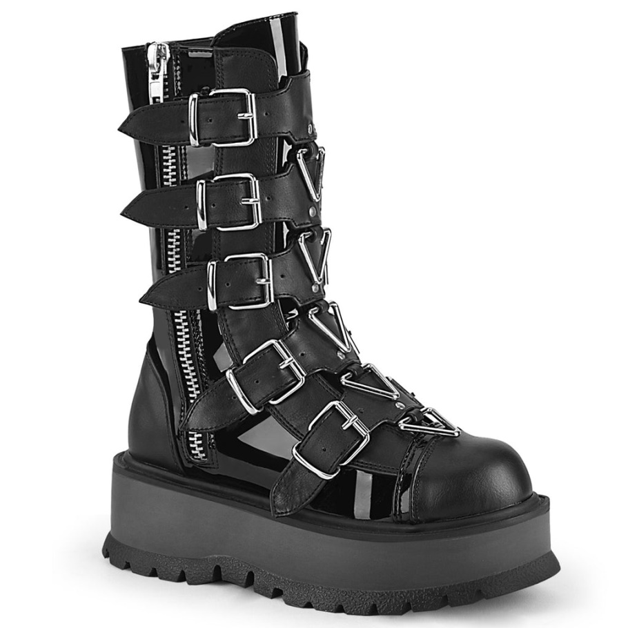 Slacker-160 Negro Charol-botas Demonia De Piel Vegana