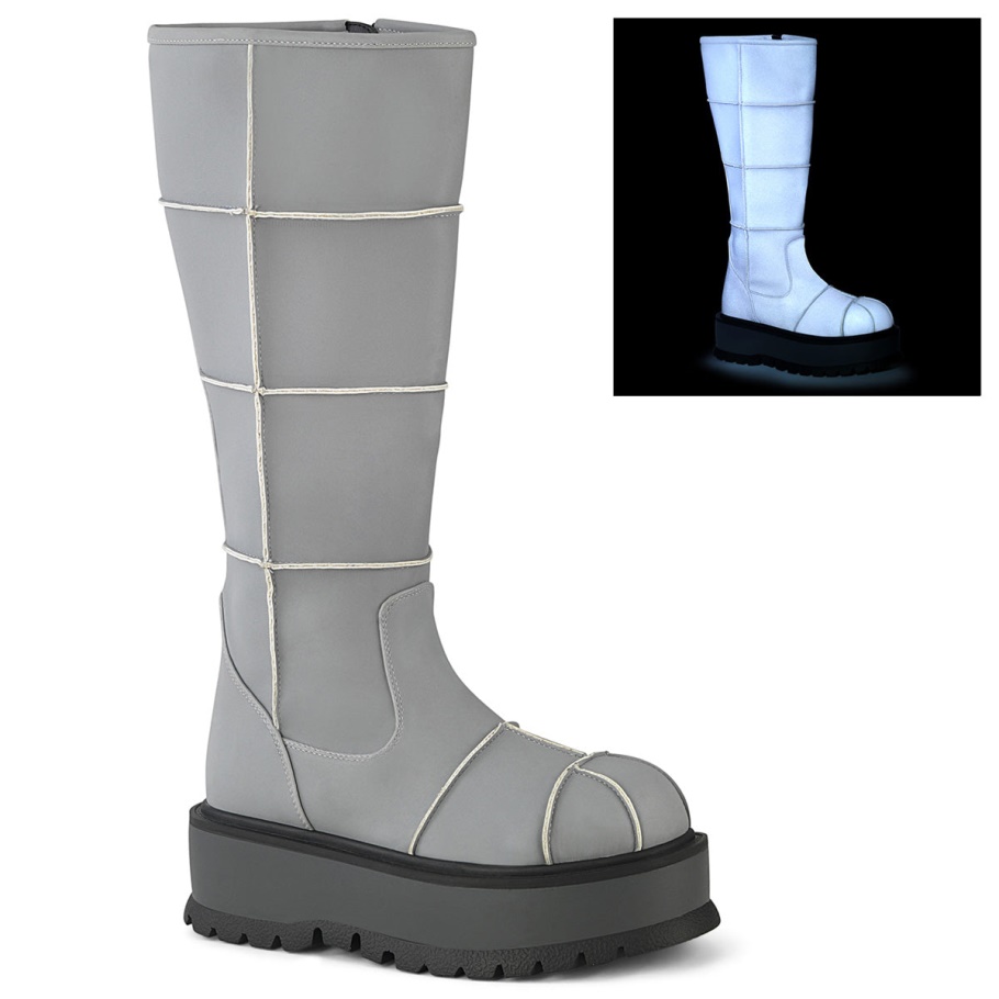 Slacker-230 Demonia Botas Cuero Vegano Reflectante Gris