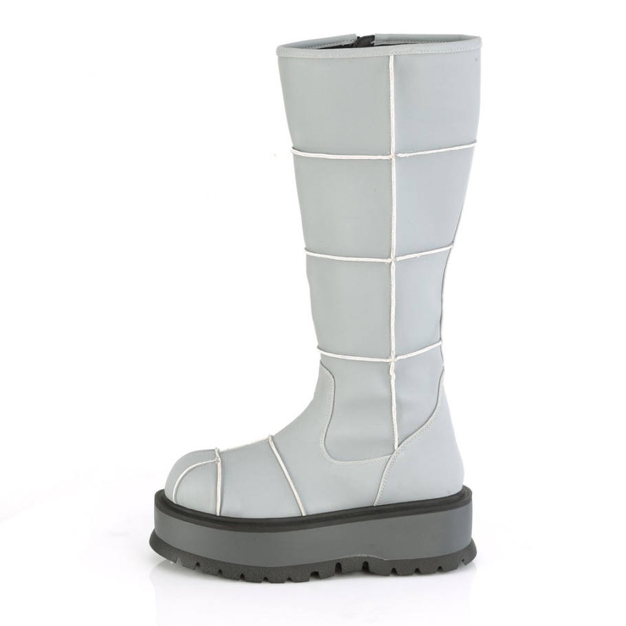 Slacker-230 Demonia Botas Cuero Vegano Reflectante Gris