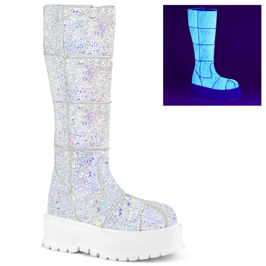 Slacker-230 Blanco Multi Glitter Demonia Botas