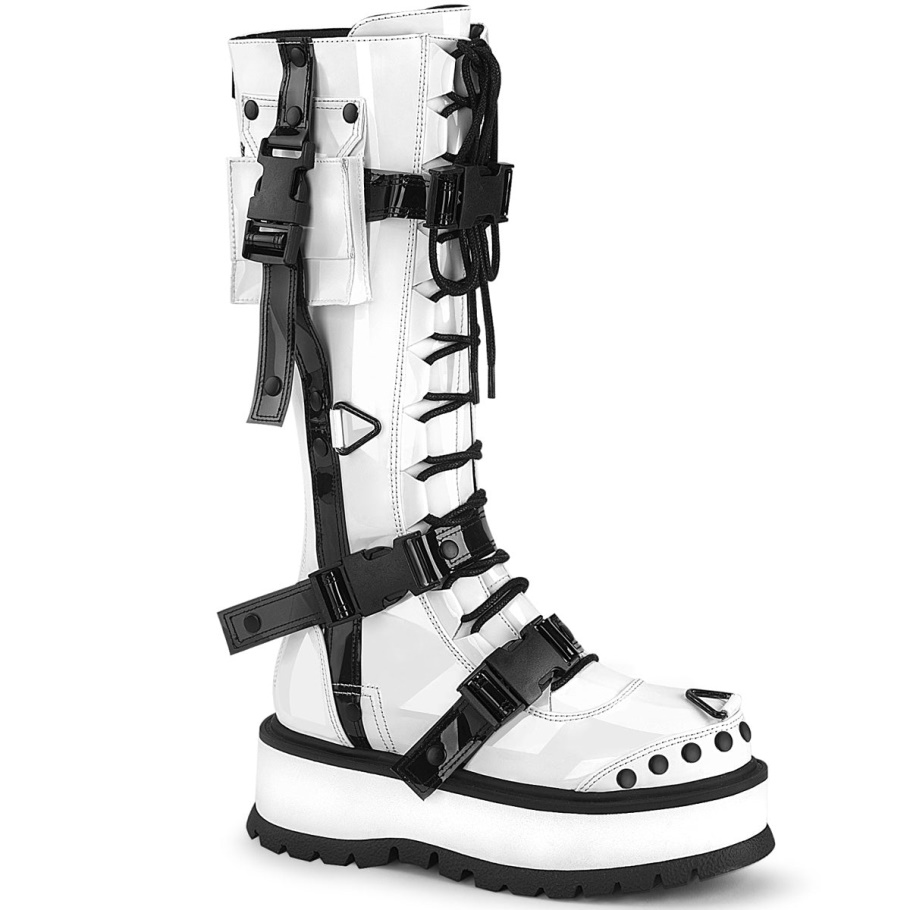 Slacker-260 Charol Blanco Botas Demonia