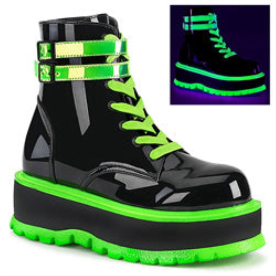 Slacker-52 Negro U V Verde Iridiscente Botas Demonia