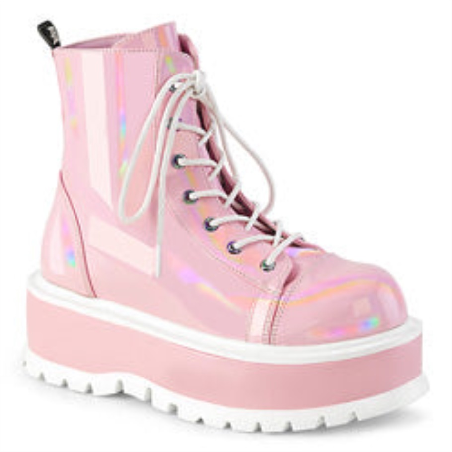 Slacker-55 Rosa Bebe Holo Charol Demonia Botas