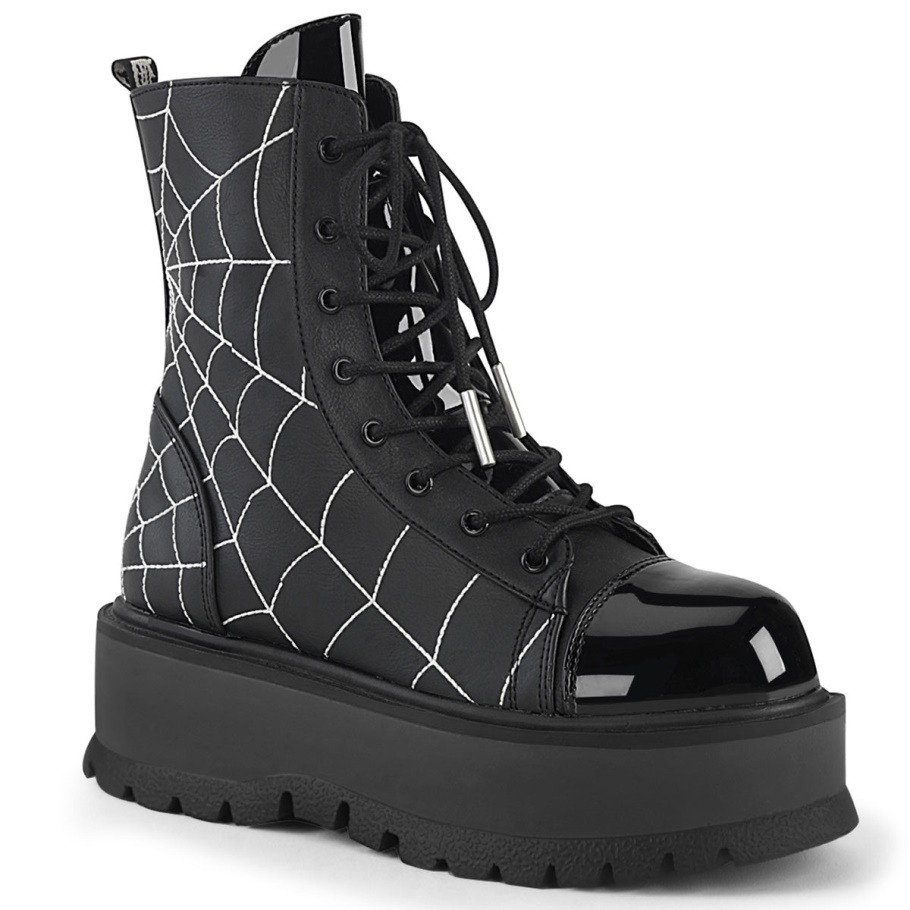 Slacker-88 Negro Cuero Vegano-charol Demonia Botas