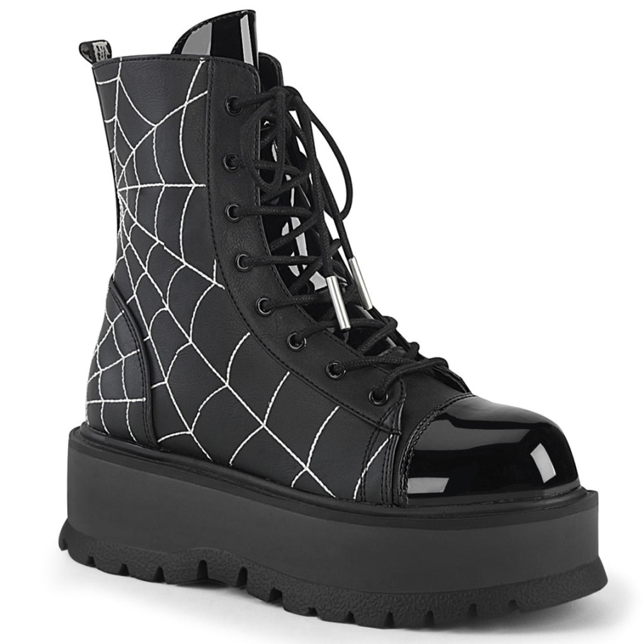 Slacker-88 Negro Cuero Vegano-charol Demonia Botas