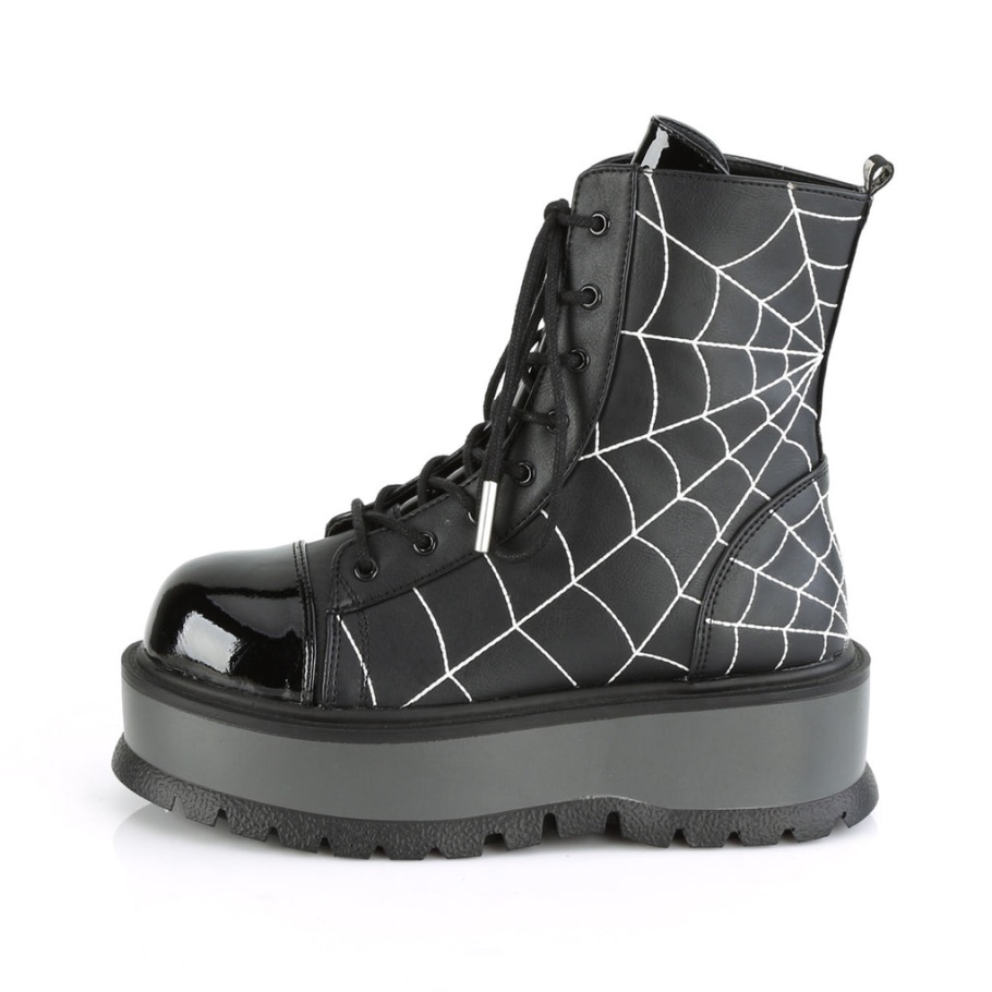 Slacker-88 Negro Cuero Vegano-charol Demonia Botas