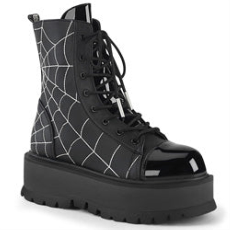 Slacker-88 Negro Cuero Vegano-charol Demonia Botas