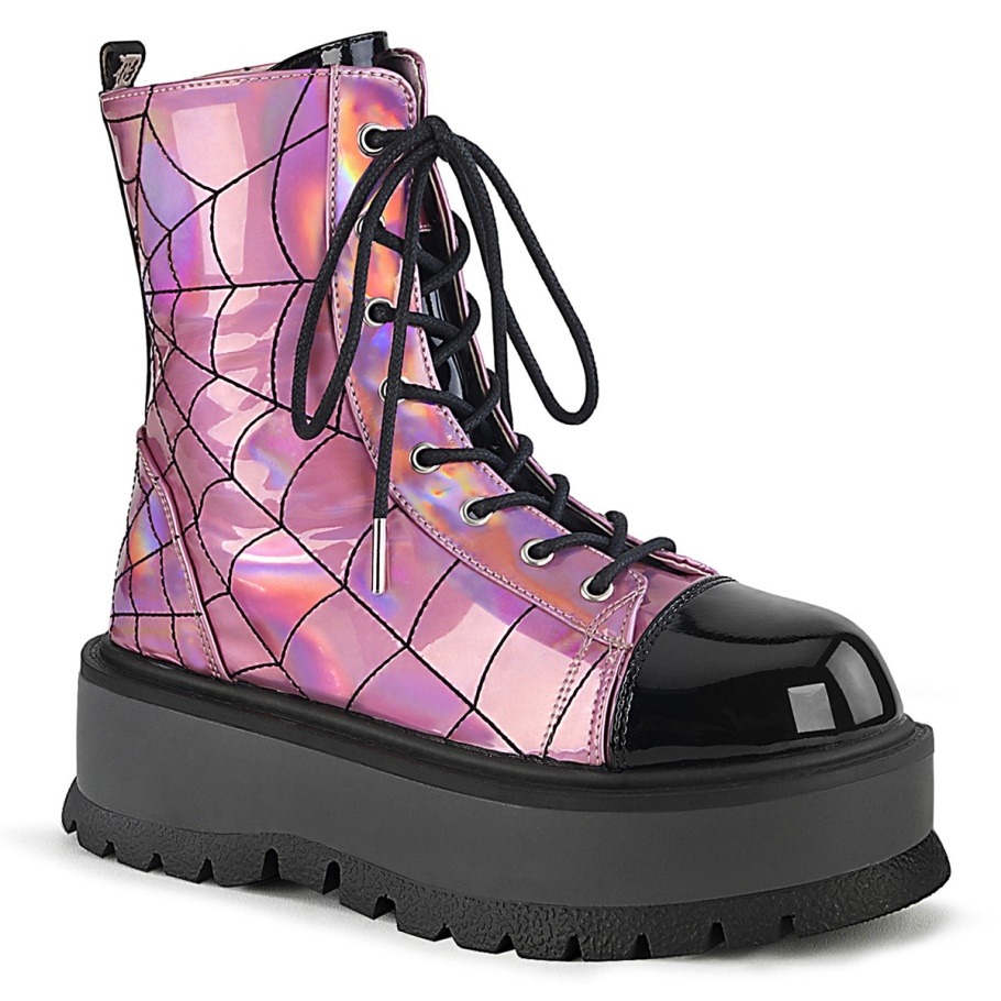 Slacker-88 Demonia Botas Holograma Rosa-charol Negro