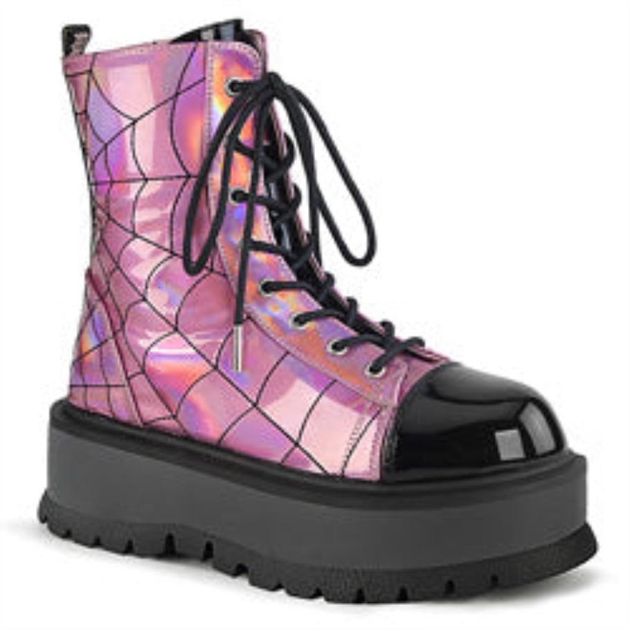 Slacker-88 Demonia Botas Holograma Rosa-charol Negro