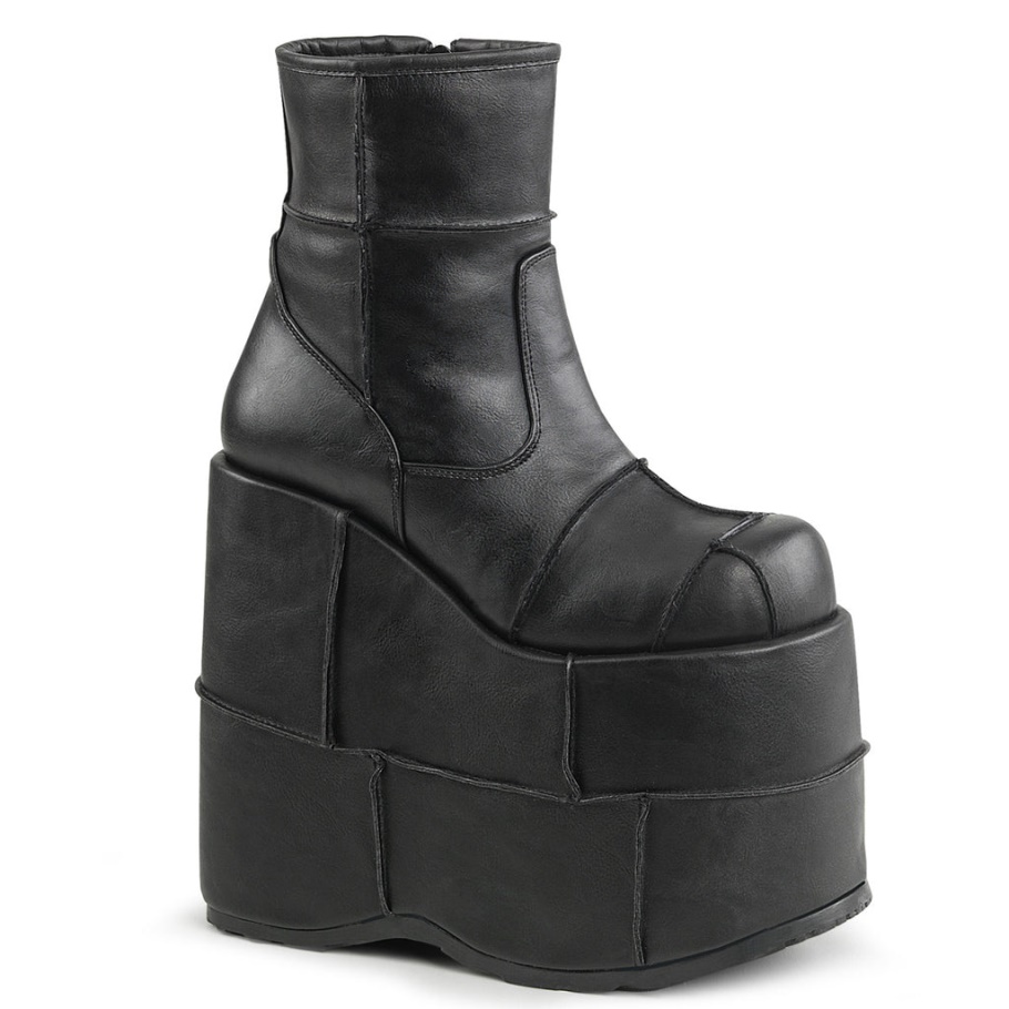 Stack-201 Botas Demonia Negras De Cuero Vegano
