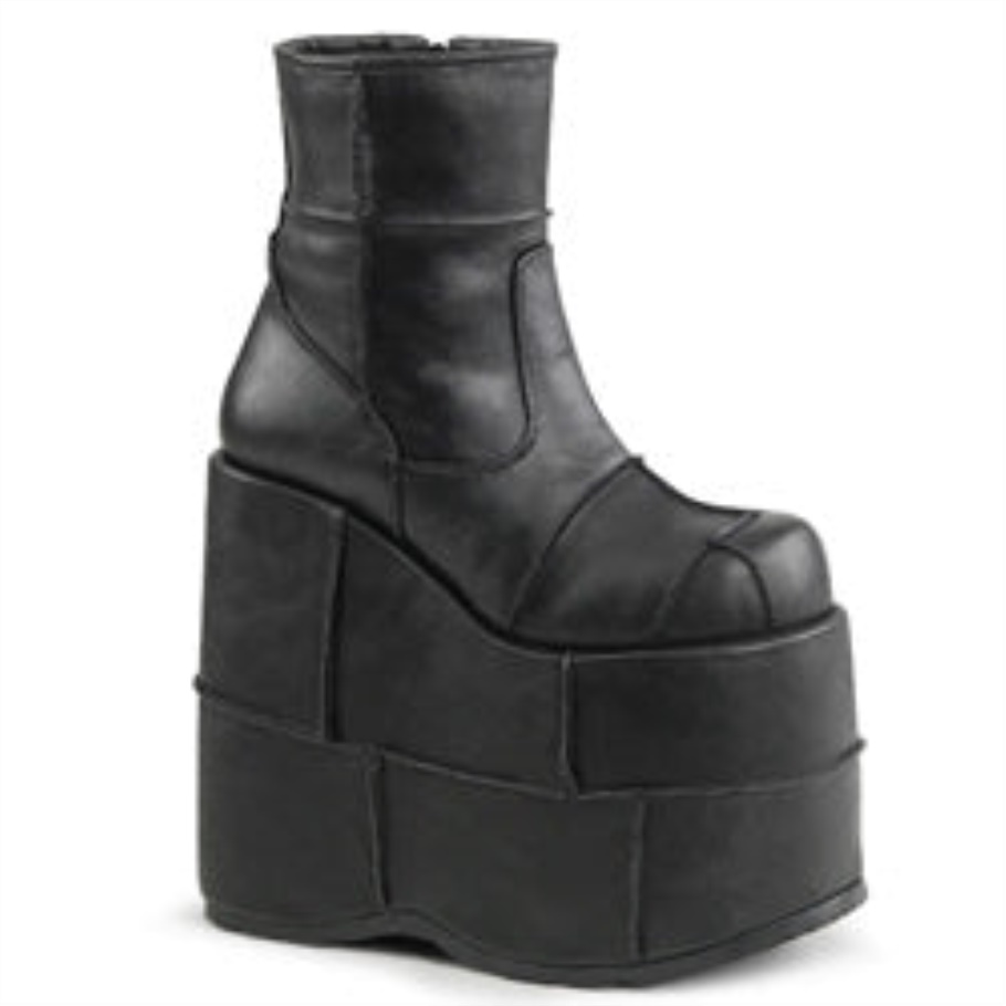 Stack-201 Botas Demonia Negras De Cuero Vegano