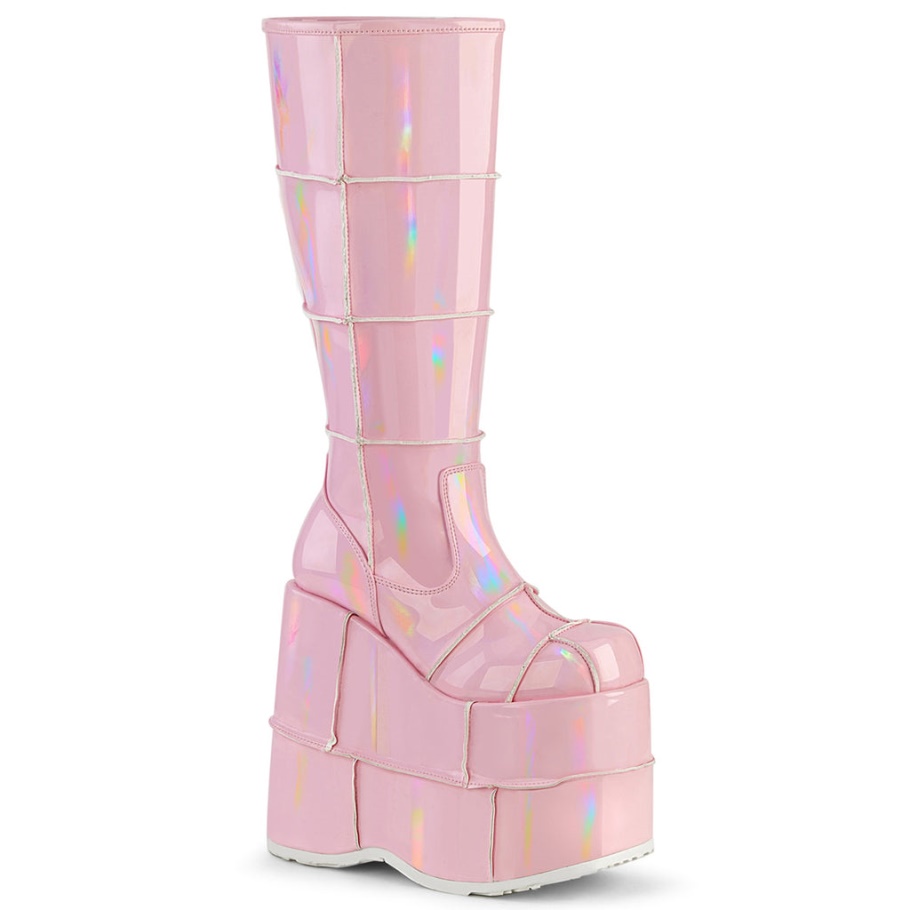 Botas De Demonio Con Holograma Rosa Bebé Stack-301