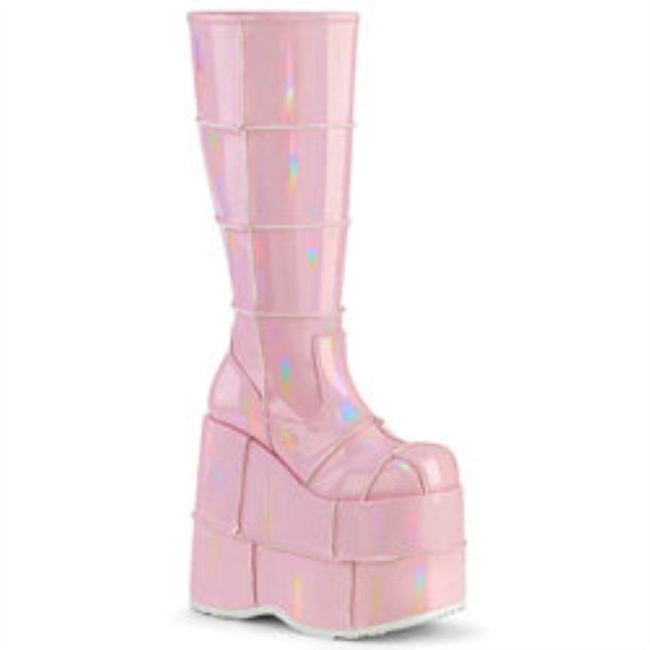 Botas De Demonio Con Holograma Rosa Bebé Stack-301
