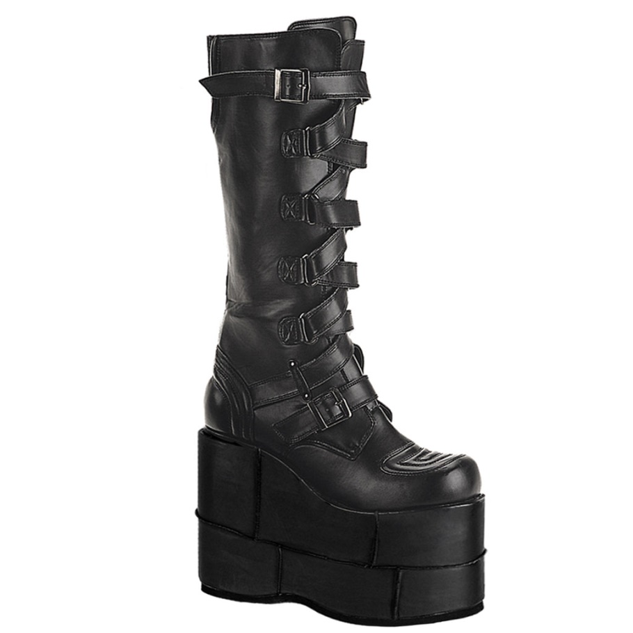 Stack-308 Botas Demonia Negras De Cuero Vegano