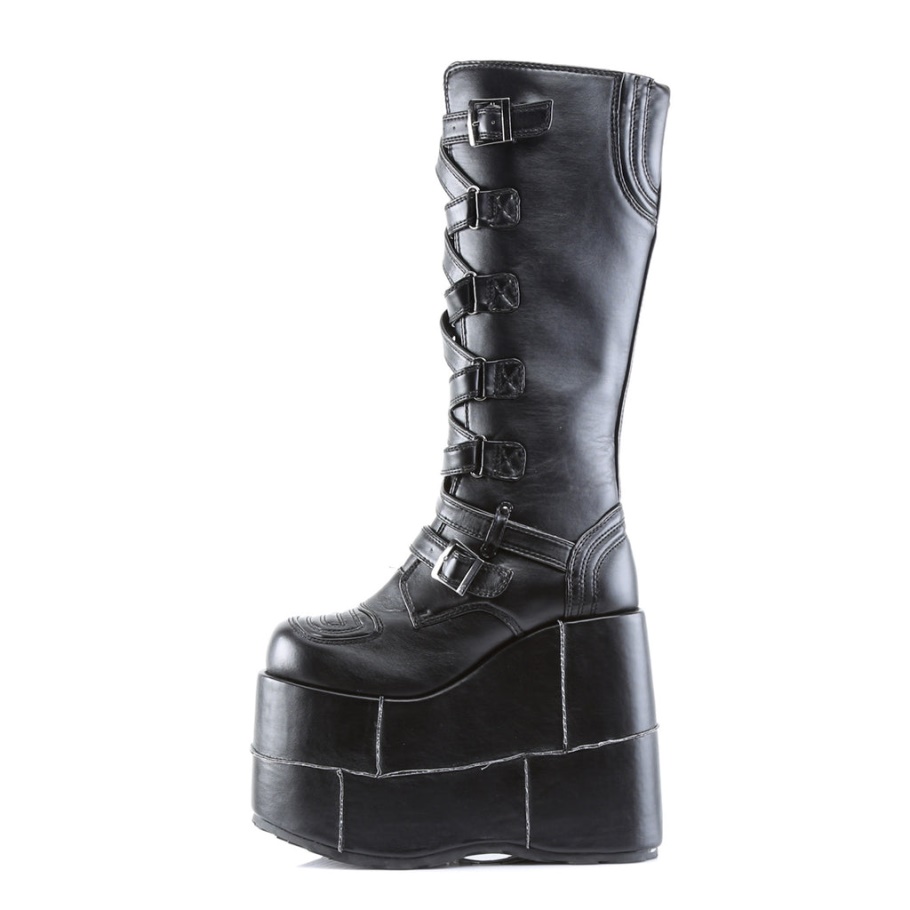 Stack-308 Botas Demonia Negras De Cuero Vegano