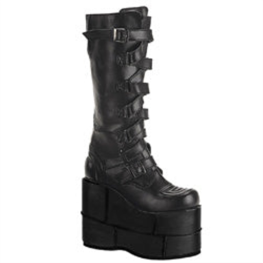 Stack-308 Botas Demonia Negras De Cuero Vegano