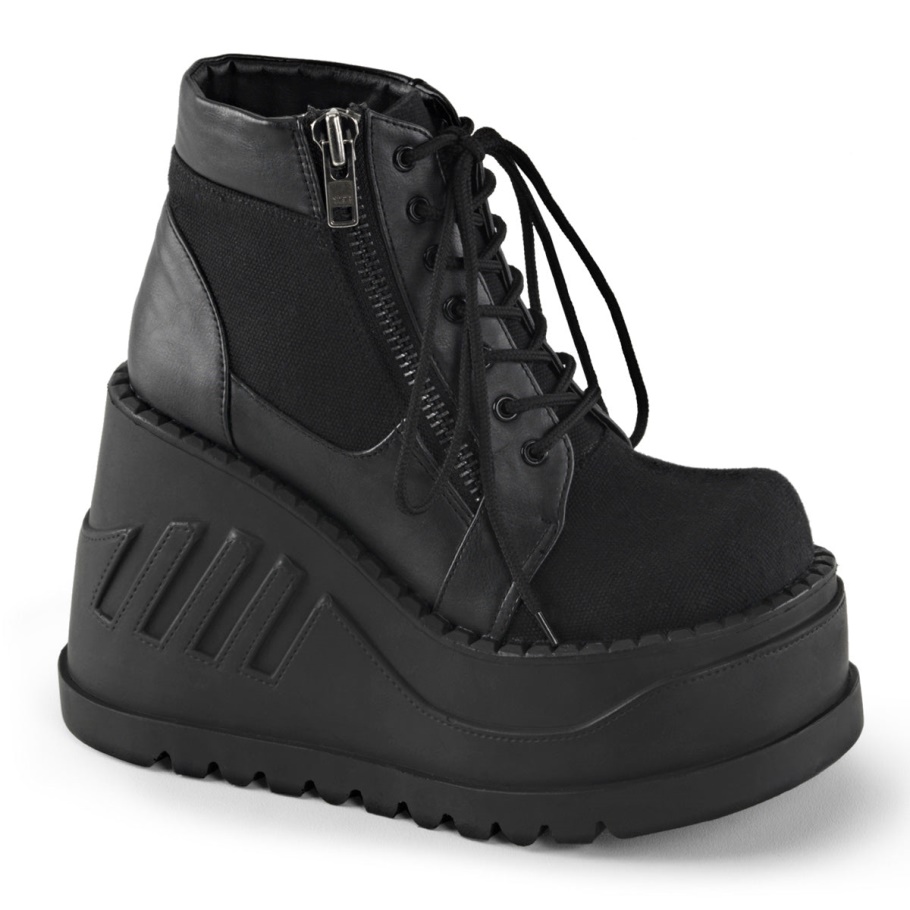 Stomp-10 Botas Demonia Lona Negra-cuero Vegano