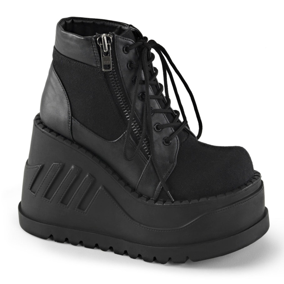 Stomp-10 Botas Demonia Lona Negra-cuero Vegano