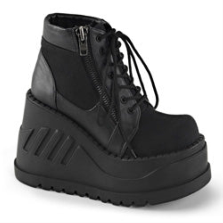 Stomp-10 Botas Demonia Lona Negra-cuero Vegano