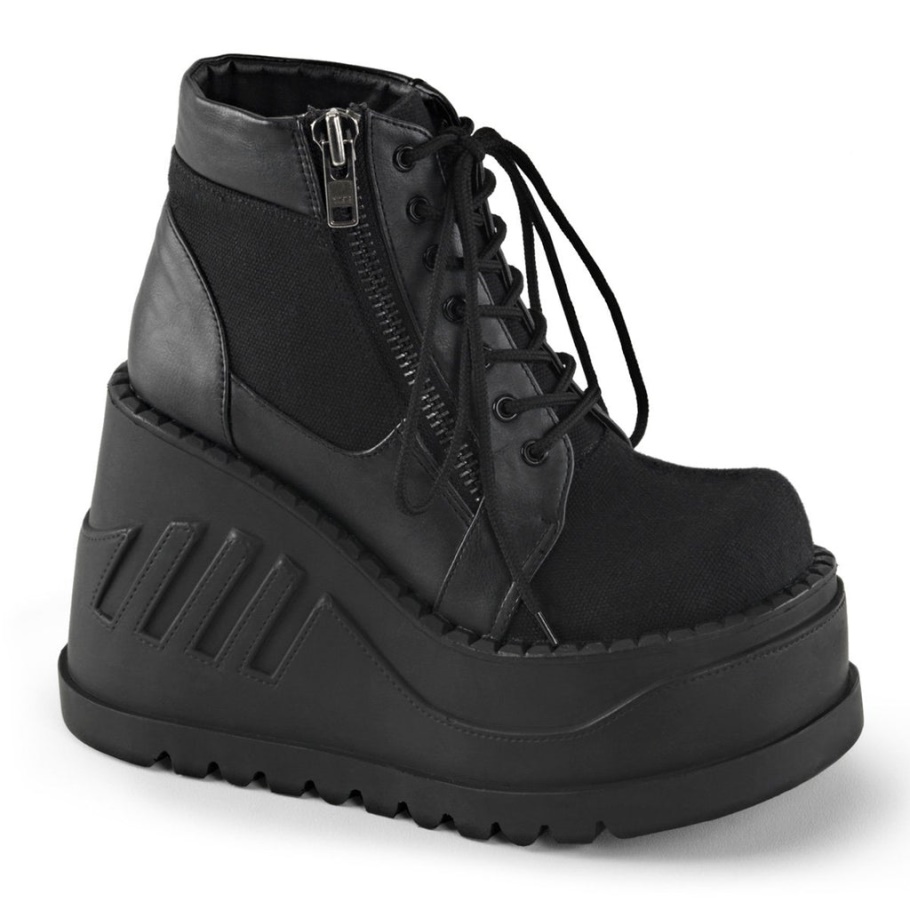 Stomp-10 Botas Demonia Lona Negra-cuero Vegano