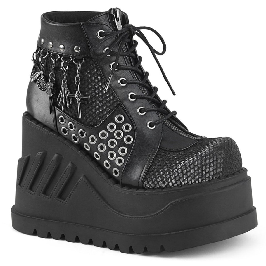 Stomp-18 Demonia Botas Cuero Vegano Negro-terciopelo Gris