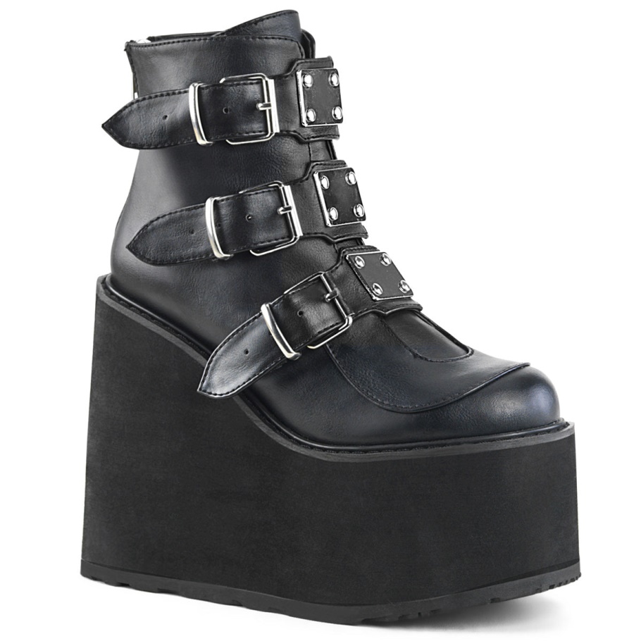 Swing-105 Botas Demonia Negras De Piel Vegana