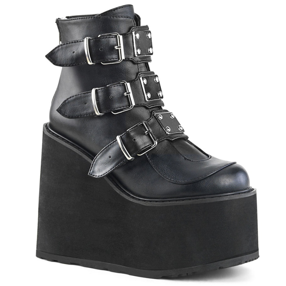 Swing-105 Botas Demonia Negras De Piel Vegana