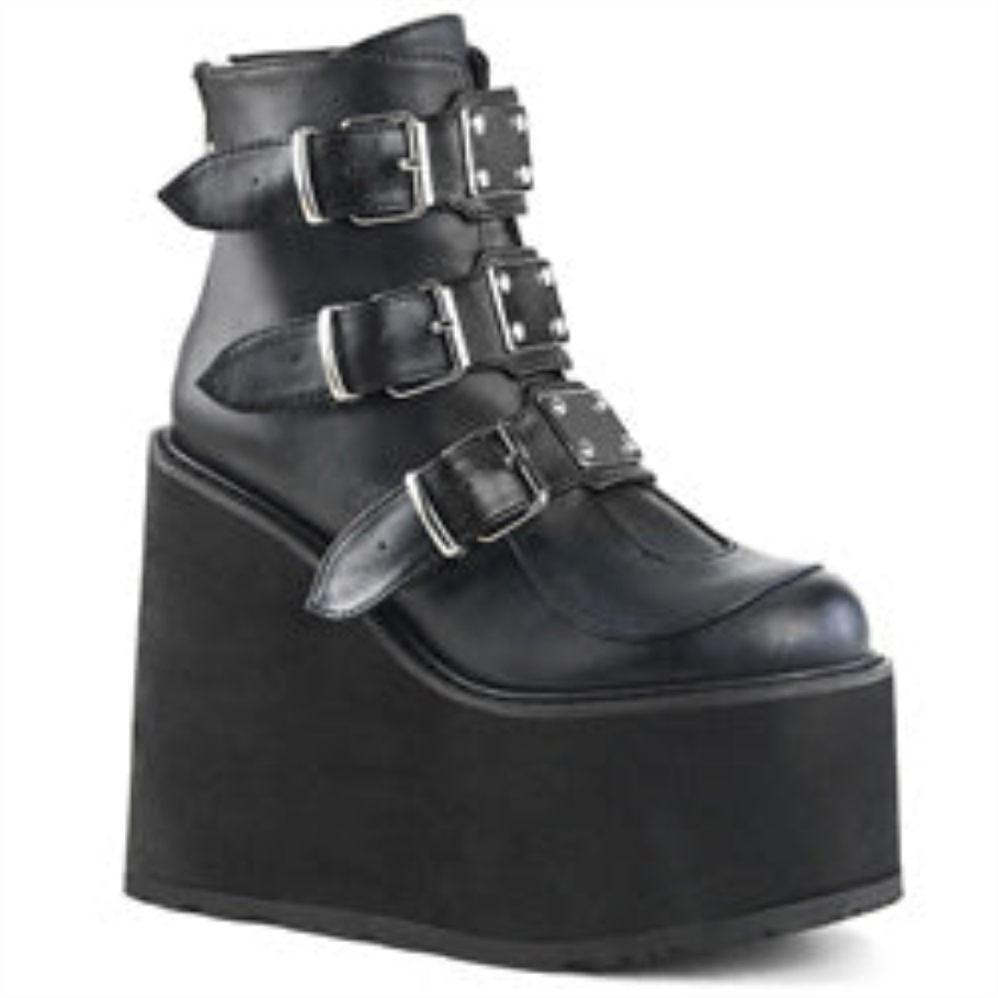 Swing-105 Botas Demonia Negras De Piel Vegana