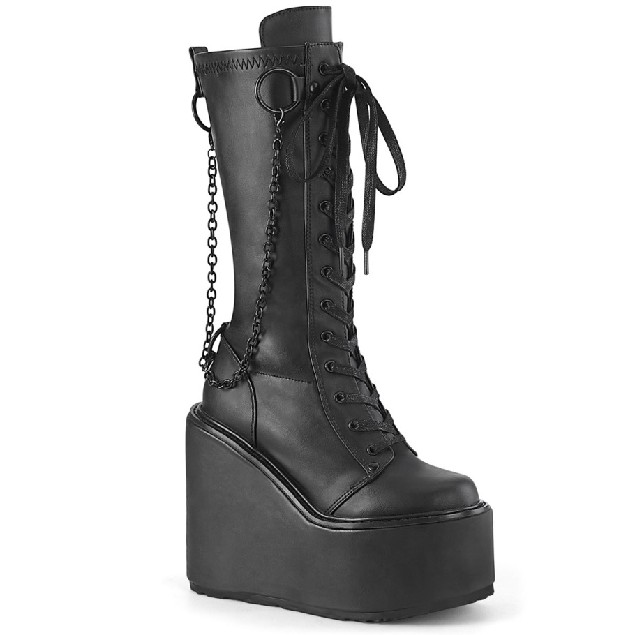 Swing-150 Botas Demonia Cuero Vegano Stretch Negro