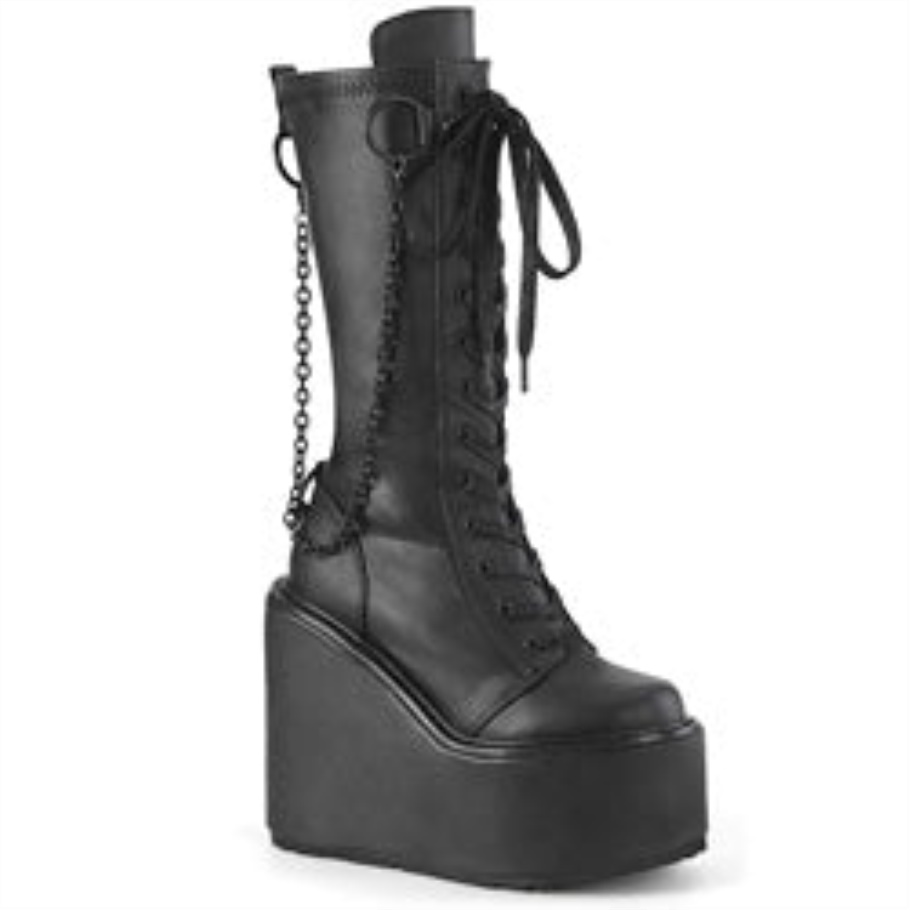 Swing-150 Botas Demonia Cuero Vegano Stretch Negro