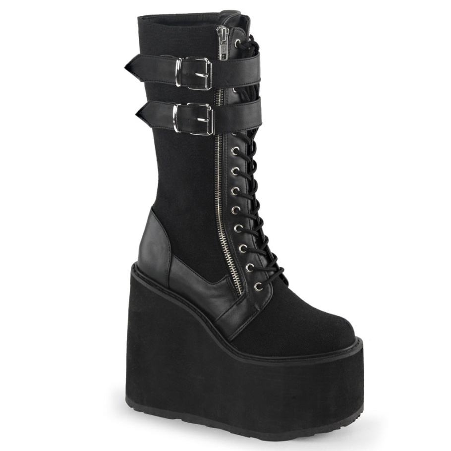 Swing-221 Botas Demonia Lona Negra-cuero Vegano