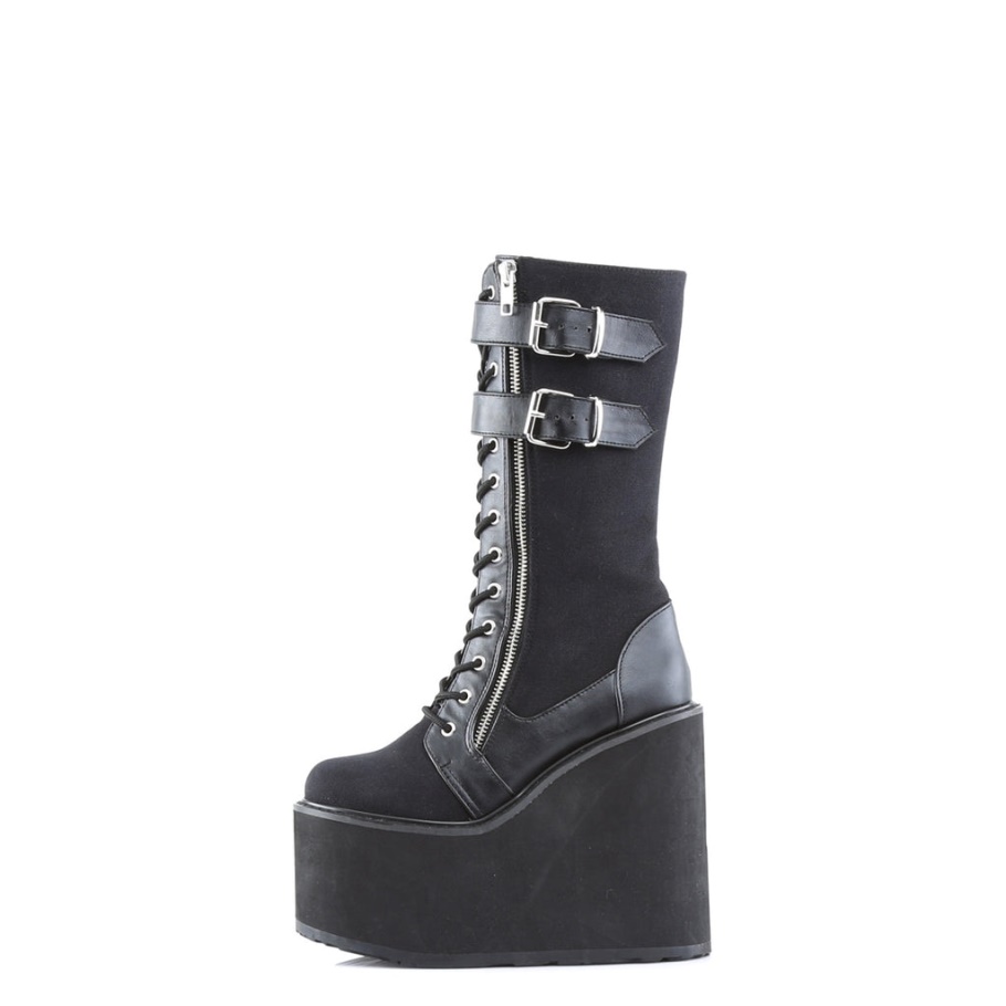 Swing-221 Botas Demonia Lona Negra-cuero Vegano