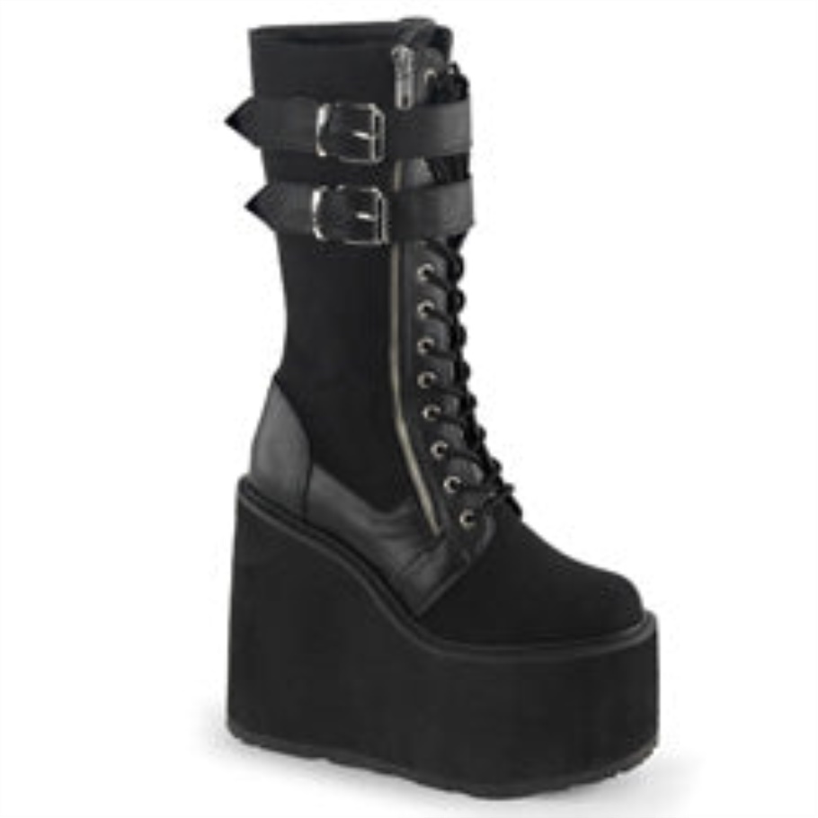 Swing-221 Botas Demonia Lona Negra-cuero Vegano