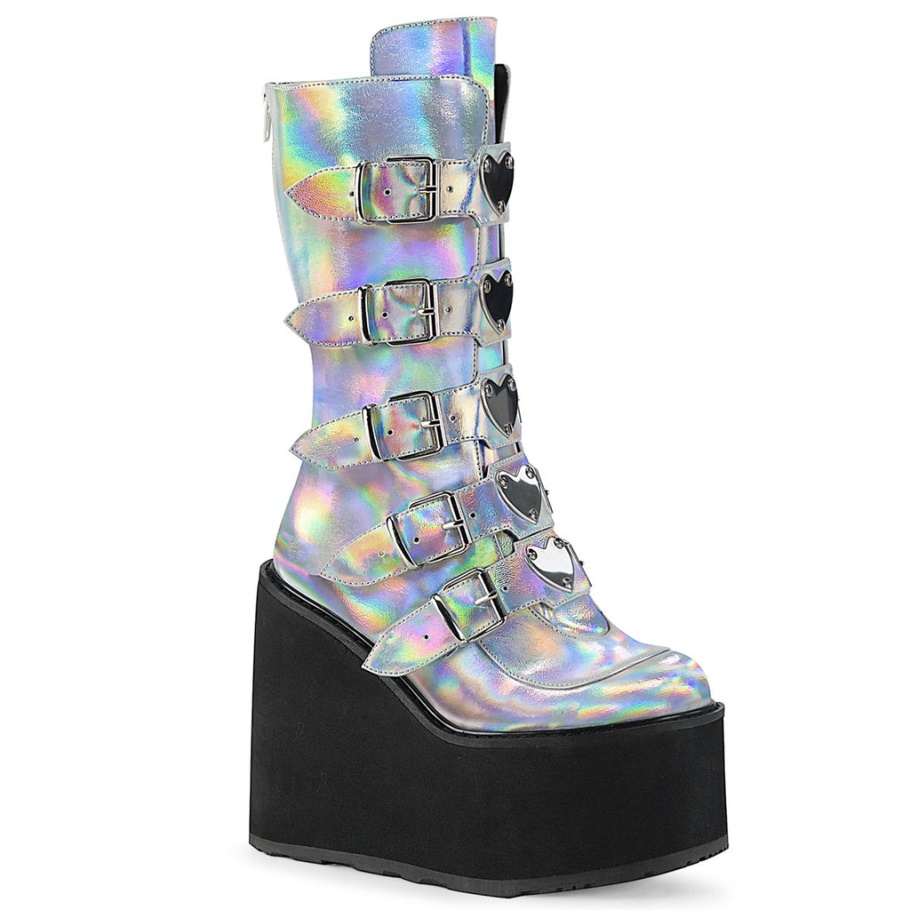 Swing-230 Demonia Botas Plata Holograma Cuero Vegano