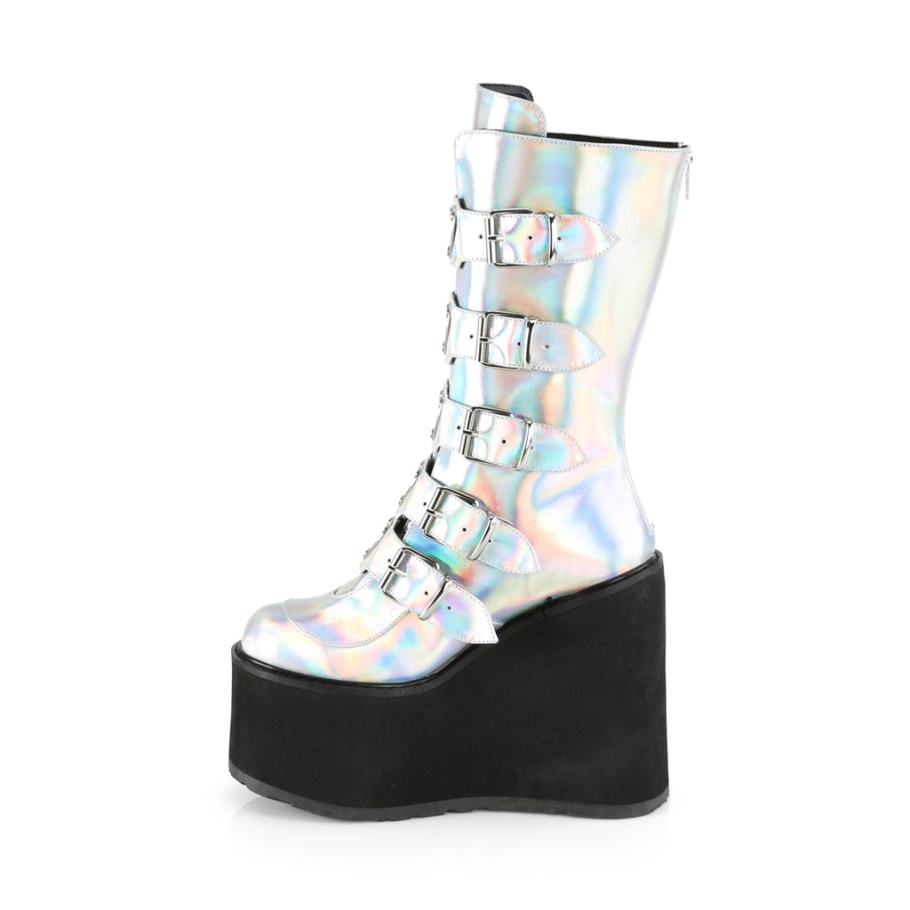 Swing-230 Demonia Botas Plata Holograma Cuero Vegano