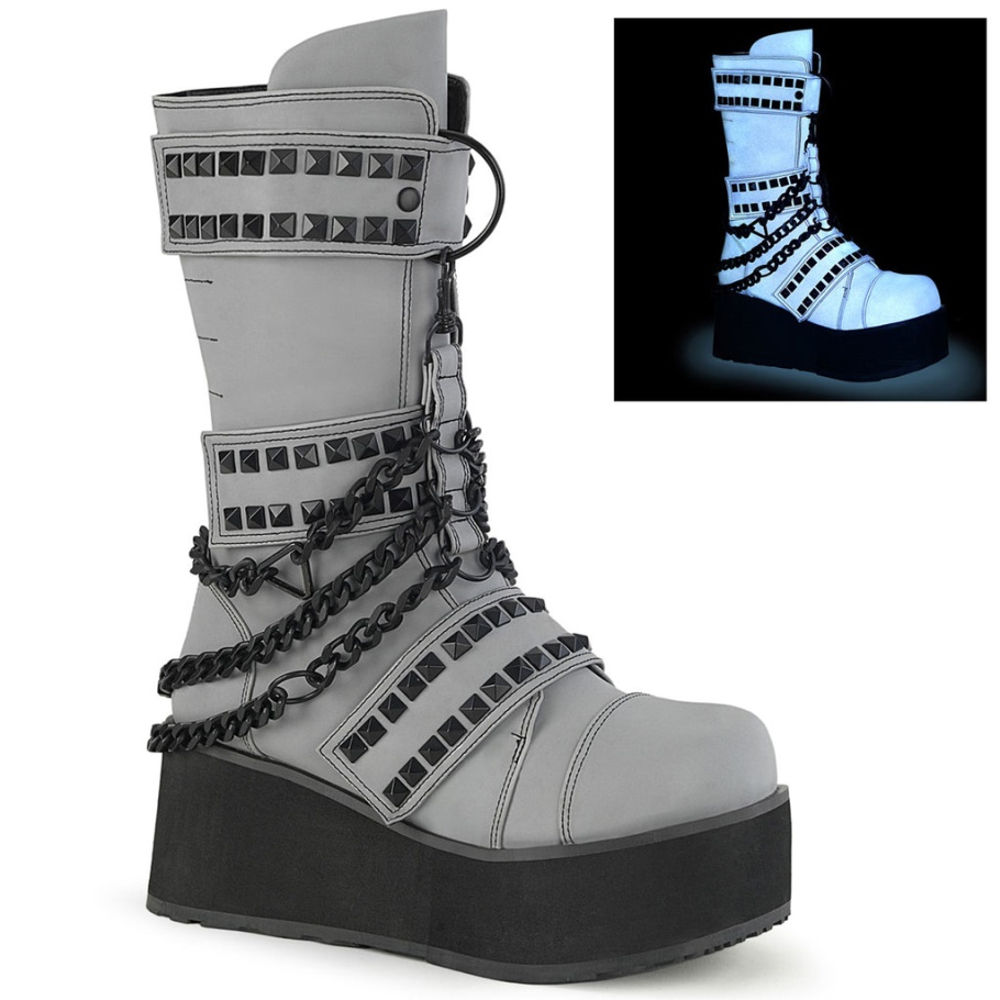 Trashville-138 Botas Demonia Piel Vegana Multi Reflectante Gris